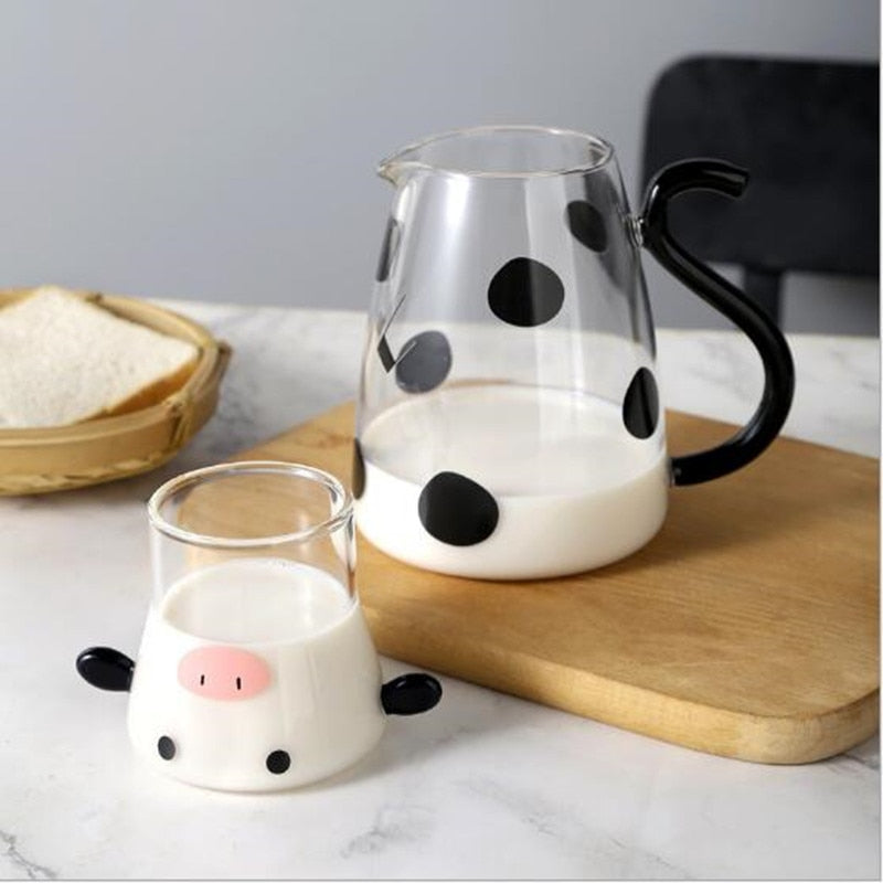 Cow Glass Jug w/ Cup